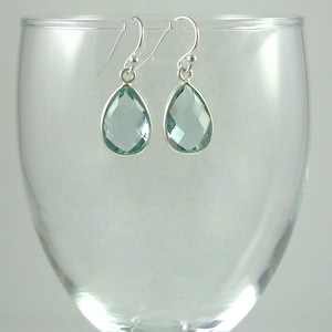 Pale Aqua Chalcedony Drop Earrings Sterling Silver Teardrop Gemstone Earrings Light Sea Green Dangle Earrings Aqua Sterling Drops