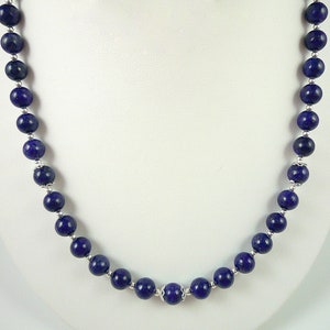 Lapis Necklace Sterling Silver Cobalt Blue Lapis Gemstone Bead Necklace Short Dark Blue Lapis and Silver Necklace 18-Inch Lapis Necklace