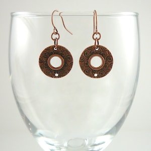 Copper Earrings Etched Antiqued Copper Drop Earrings Rustic Copper Dangle Earrings Minimalist Copper Earrings Boho Copper Earrings