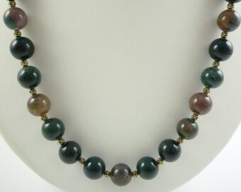 Bloodstone Necklace Gold Green Mauve Brown Red Gemstone Necklace 19-Inch Bloodstone Bead Necklace