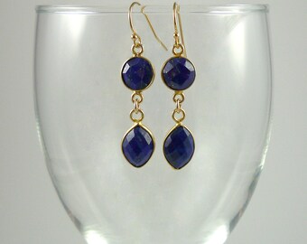 Lapis Earrings Gold Gemstone Drop Earrings Cobalt Blue Earrings Dark Blue Bead Earrings Lapis Gold Vermeil Dangle Earrings