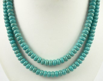 Long Turquoise Necklace Turquoise Gemstone Bead Necklace Blue Turquoise Magnesite Necklace Long