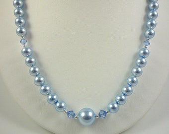 Blue Pearl Necklace Light Blue Swarovski Pearl Necklace Sterling Silver Baby Blue Short Pearl Necklace Silver Blue Pearl Crystal Gift