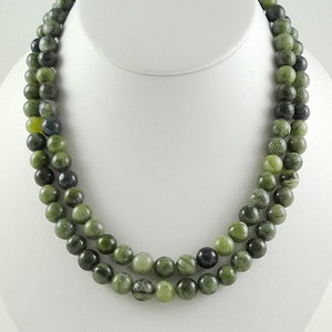 Long Green Jasper Gemstone Bead Necklace 34-Inch Long Saguaro Jasper Necklace with Antiqued Gold Toggle Clasp
