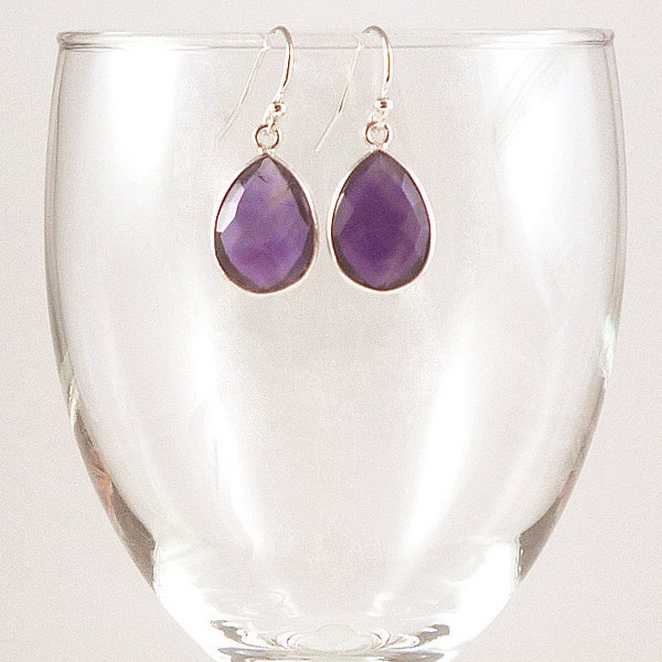 Amethyst Drop Earrings Sterling Silver Teardrop Earrings Amethyst Gemstone Purple Amethyst Drops Amethyst Silver Dangle Earrings