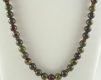 Dragon Blood Jasper Necklace 24-Inch Fall Colors Gemstone Bead Necklace Dark Red Green Gold Jasper Gemstone Necklace