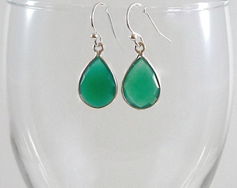 Green Onyx Drop Earrings Onyx Gemstone Earrings Green Gemstone Earrings Green Sterling Earrings Green Teardrop Earrings Earring Gift For Her