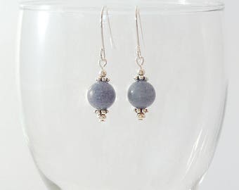 Blue Aventurine Earrings Blue Gemstone Earrings Blue Bead Earrings Dusty Blue Drop Earrings Blue Gray Earrings Silver Blue Drop Earrings