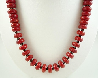 Red Coral Necklace Red Sponge Coral Necklace Red Coral Bead Necklace Red Coral Strand Coral Brass Necklace Sponge Coral Necklace