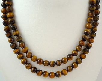 Long Tiger Eye Necklace Gemstone Bead Necklace Tigers Eye Necklace Golden Brown TigersEye Jewelry Long TigerEye Strand