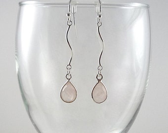 Rose Quartz Drop Earrings Sterling Silver Pink Gemstone Earrings Pale Pink Rose Quartz Silver Drops Rose Quartz Sterling Dangle Earrings