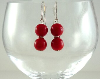 Bright Red Bead Earrings Red Drop Earrings Red Silver Czech Glass Earrings Red Glass Dangle Earrings Red Drops