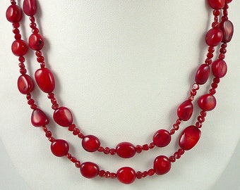Long Red Coral Necklace Genuine Red Bamboo Coral Bead Necklace Long Red Coral Strand Natural Coral Necklace Red