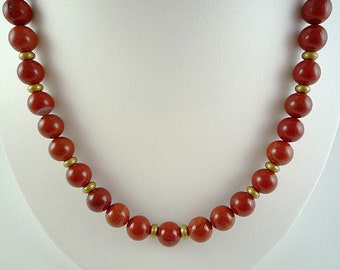 Red Jasper Necklace Brass Jasper Gemstone Bead Necklace Brick Red Short Jasper Strand