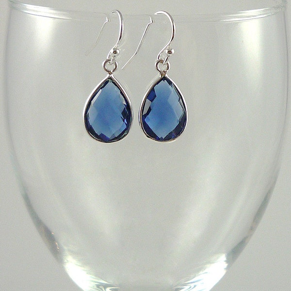 Blue Iolite Quartz Earrings Sterling Silver Blue Teardrop Gemstone Earrings London Blue Dangle Earrings Sterling Dark Blue Drop Earrings