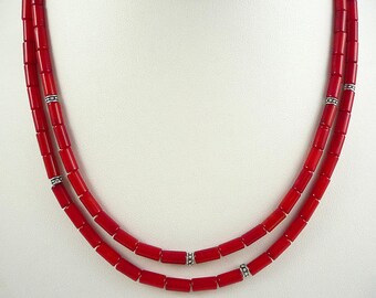 Beautiful necklace made of corals in cylinder form 50“long 