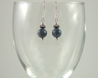 Genuine Blue Coral Earrings Silver Dusty Blue Drop Earrings Dusk Blue Dangle Earrings Natural Blue Coral Drops