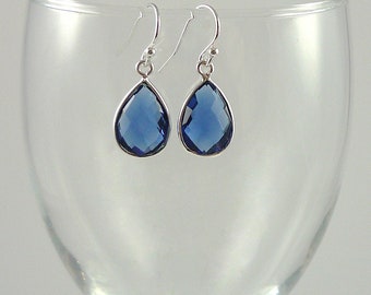 Blue Iolite Quartz Earrings Sterling Silver Blue Teardrop Gemstone Earrings London Blue Dangle Earrings Sterling Dark Blue Drop Earrings