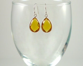 Citrine Quartz Drop Earrings Sterling Silver Light Golden Yellow Gemstone Earrings Citrine Silver Teardrop Earrings Citrine Dangle Earrings