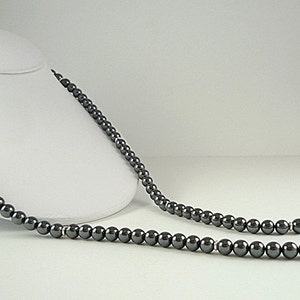 Long Hematite Necklace Silver Gray Gemstone Bead Necklace Charcoal Silver Jewelry Beaded Long Hematite Strand image 2