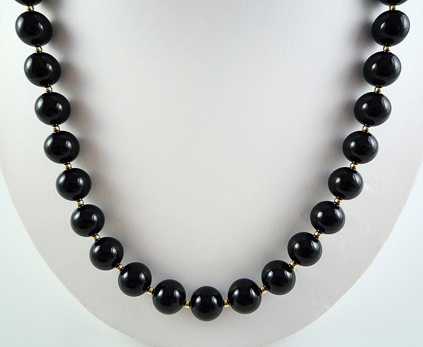 Long Black Onyx Necklace Silver Gemstone Necklace Black Bead - Etsy