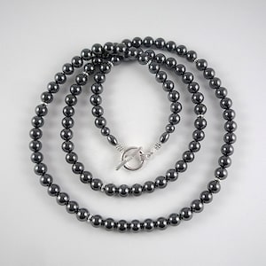 Long Hematite Necklace Silver Gray Gemstone Bead Necklace Charcoal Silver Jewelry Beaded Long Hematite Strand image 4