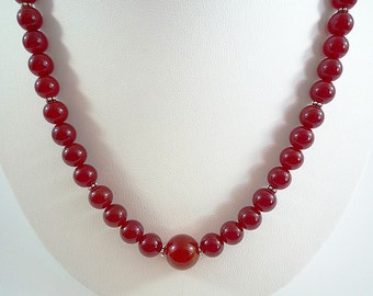 Carnelian Bead Necklace Sterling Silver Gemstone Necklace Red Orange Carnelian Necklace Beaded Short Carnelian Strand