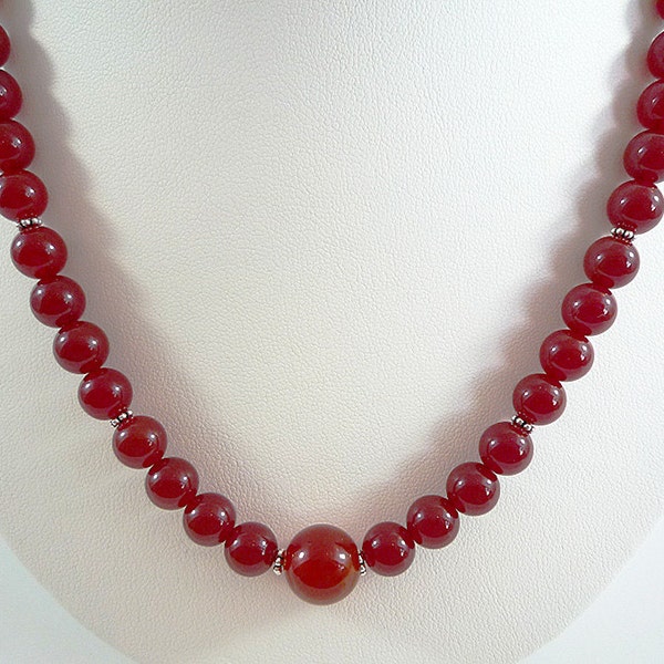 Carnelian Bead Necklace Sterling Silver Gemstone Necklace Red Orange Carnelian Necklace Beaded Short Carnelian Strand