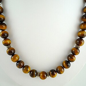 Tiger Eye Necklace Gold Gemstone Bead Necklace Tigers Eye Necklace Golden Brown TigersEye Jewelry Short Tiger Eye Strand