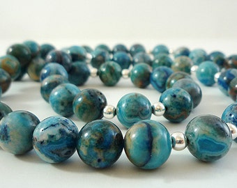 Blue Crazy Lace Agate Necklace Gemstone Bead Necklace Blue Agate Necklace Blue Gemstone Necklace Blue Bead Necklace Blue Agate Strand