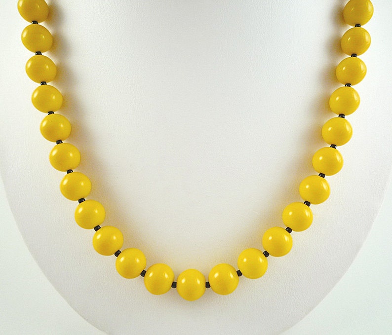 Yellow Necklace Bright Yellow Bead Necklace Short Yellow Czech Glass
