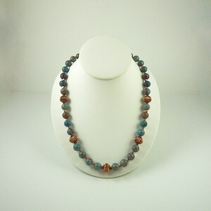 Jasper Necklace Blue Sky Jasper Necklace Copper Blue Gemstone Bead Necklace Brown Blue Short Jasper Strand image 3