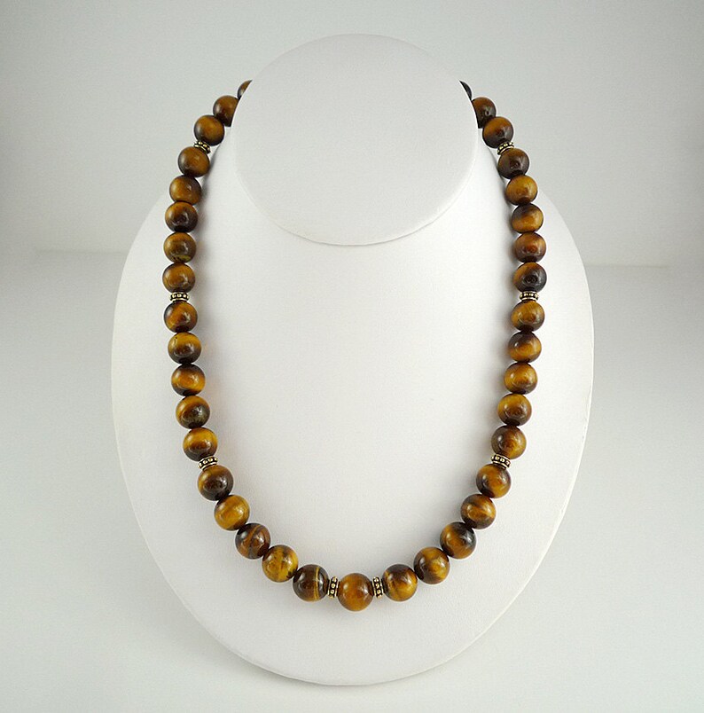 Tiger Eye Necklace Gold Gemstone Bead Necklace Tigers Eye Necklace Golden Brown TigersEye Jewelry Short Tiger Eye Strand image 2