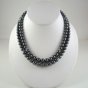 Long Hematite Necklace Silver Gray Gemstone Bead Necklace Charcoal Silver Jewelry Beaded Long Hematite Strand image 3