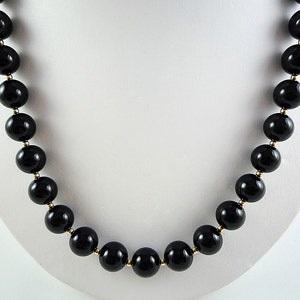 Black Onyx Necklace Gold Gemstone Necklace Black Bead Necklace Black and Gold Necklace Short Onyx Strand