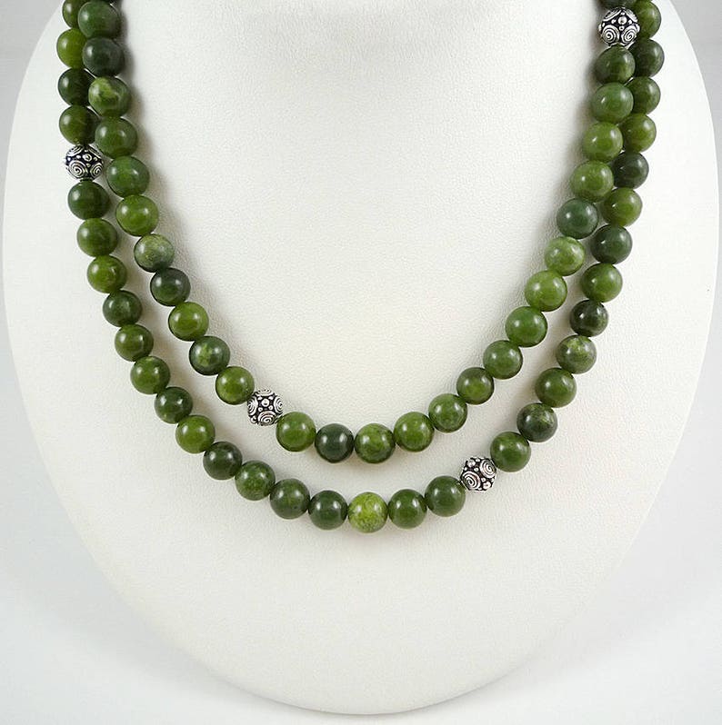 Long Genuine Nephrite Jade Necklace Green Jade Bead Necklace | Etsy