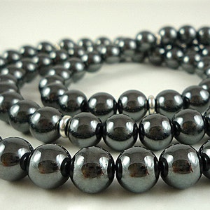 Long Hematite Necklace Silver Gray Gemstone Bead Necklace Charcoal Silver Jewelry Beaded Long Hematite Strand image 1