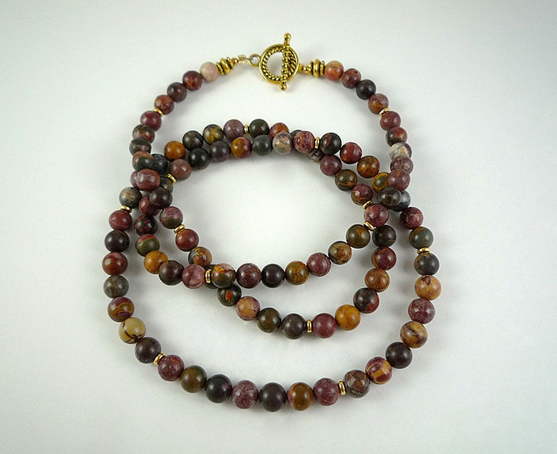 Long Red Creek Jasper Necklace Gemstone Bead Necklace Red - Etsy