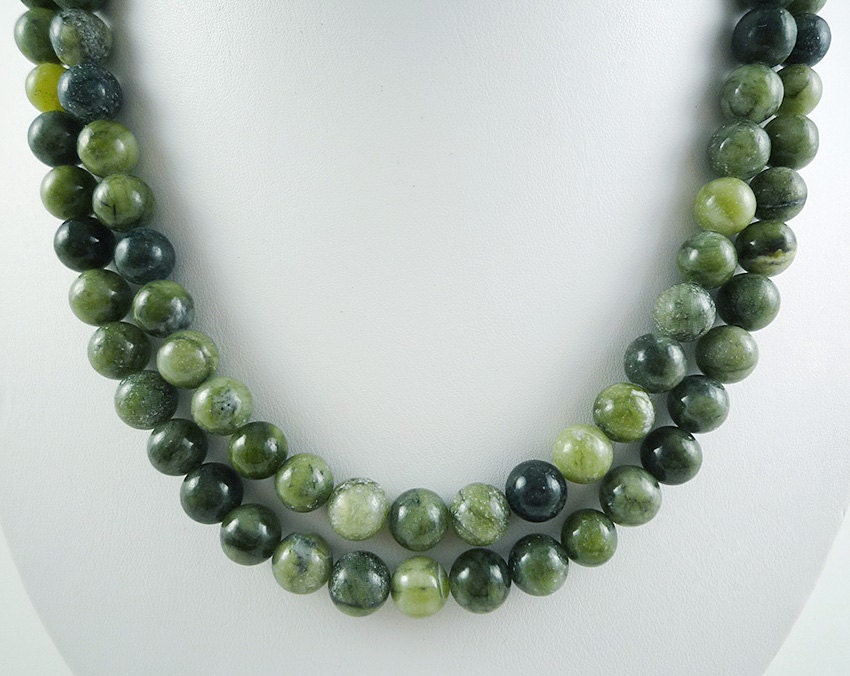 Long Green Jasper Bead Necklace
