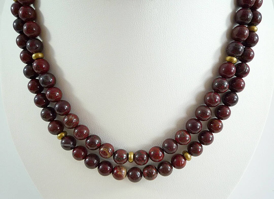 Long Red Poppy Jasper Necklace Gemstone Necklace Brecciated Jasper Bead