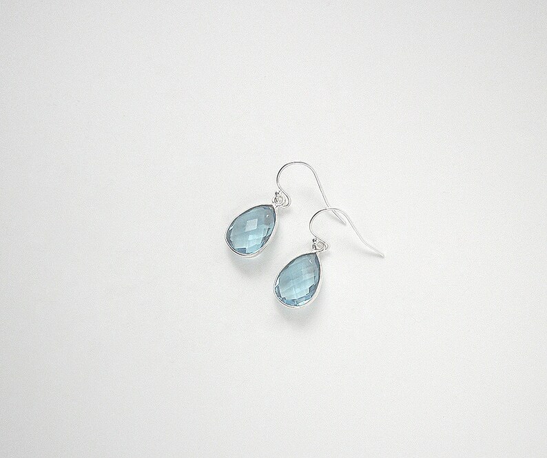 Blue Topaz Earrings Sterling Silver Blue Teardrop Gemstone Earrings Light Blue Dangle Earrings Sterling Silver Sky Blue Topaz Drop Earring image 2