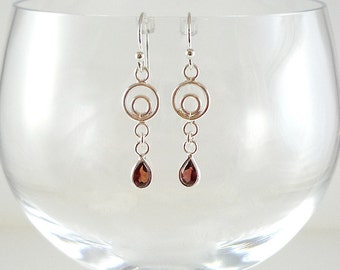 Garnet Earrings Sterling Silver Garnet Gemstone Earrings Garnet Drop Earrings Garnet and Sterling Silver Dangle Earrings Dark Red Earrings