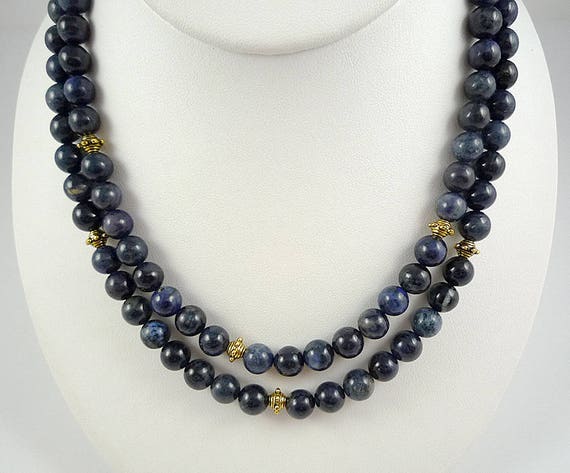 Long Blue Necklace Long Blue Gemstone Necklace Dark Blue | Etsy