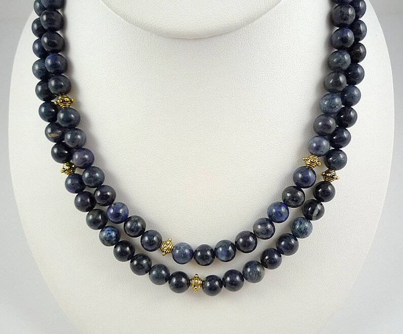 Long Blue Necklace Long Blue Gemstone Necklace Dark Blue Etsy