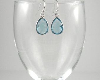 Blue Topaz Earrings Sterling Silver Blue Teardrop Gemstone Earrings Light Blue Dangle Earrings Sterling Silver Sky Blue Topaz Drop Earring