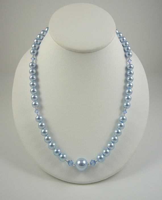 Light blue pearl best sale necklace