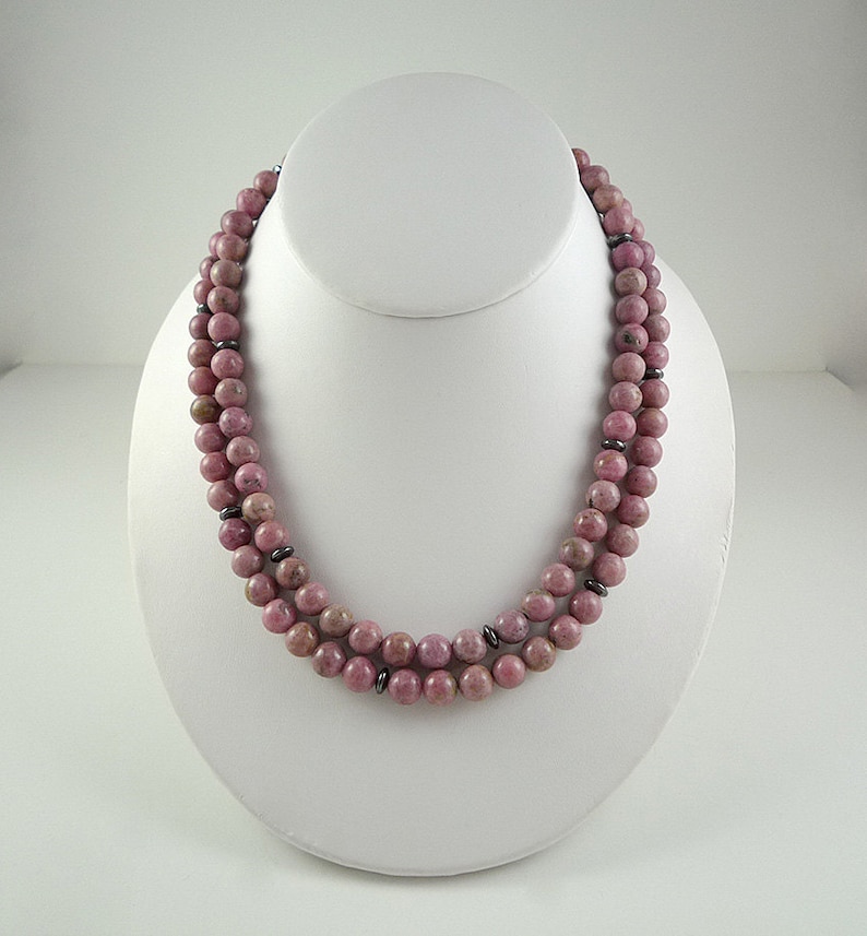 Long Rhodonite Necklace Dusty Pink Gemstone Necklace Light Etsy