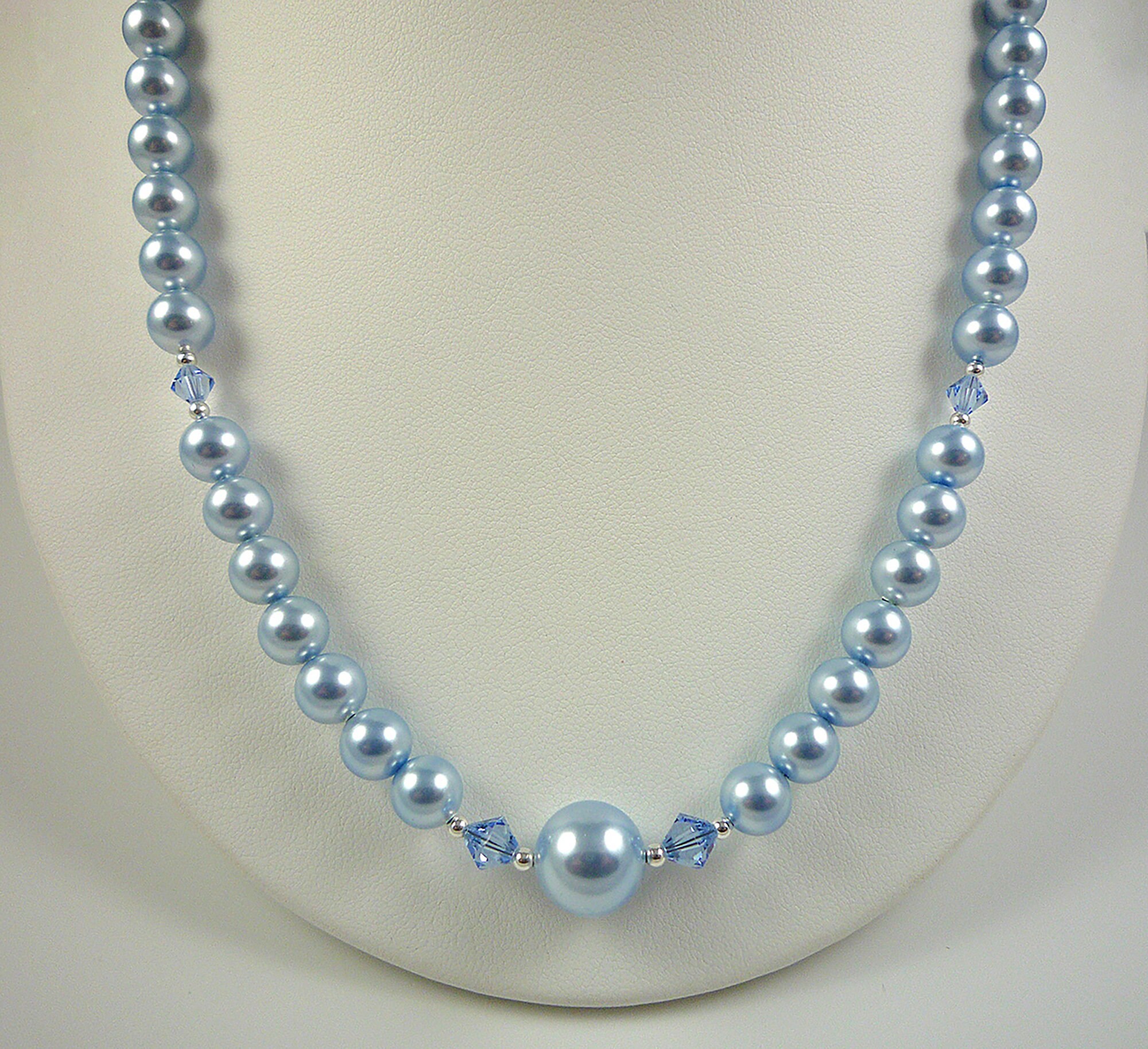 Blue White Pearl Necklace Sterling Silver Dark Blue Bright White Swarovski Pearl Necklace 21 inch Pearl Crystal Gift Necklace Pearl Gift Etsy Ireland