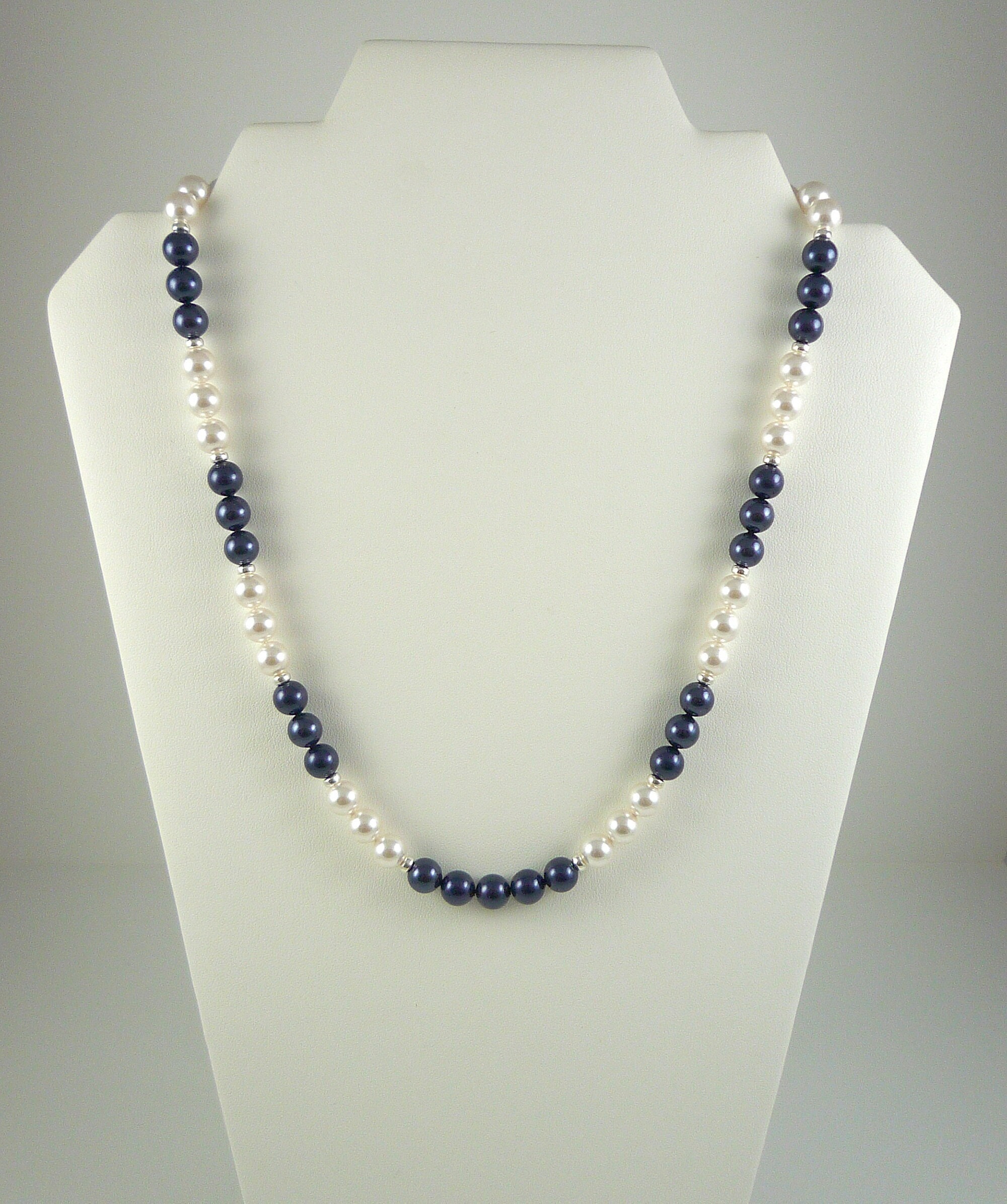 Blue White Pearl Necklace Sterling Silver Dark Blue Bright White Swarovski Pearl Necklace 21 inch Pearl Crystal Gift Necklace Pearl Gift Etsy Ireland