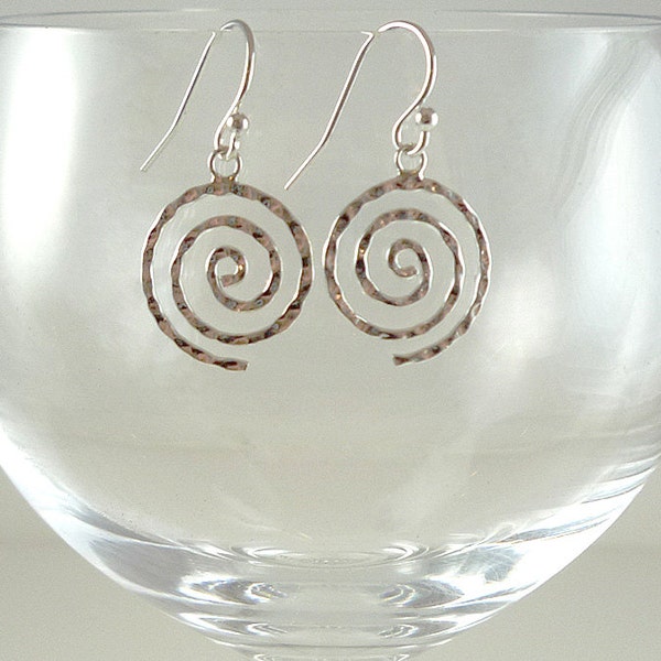 Silver Earrings Sterling Earrings Sterling Silver Spiral Earrings Silver Drop Earrings Hammered Silver Earrings Silver Drops